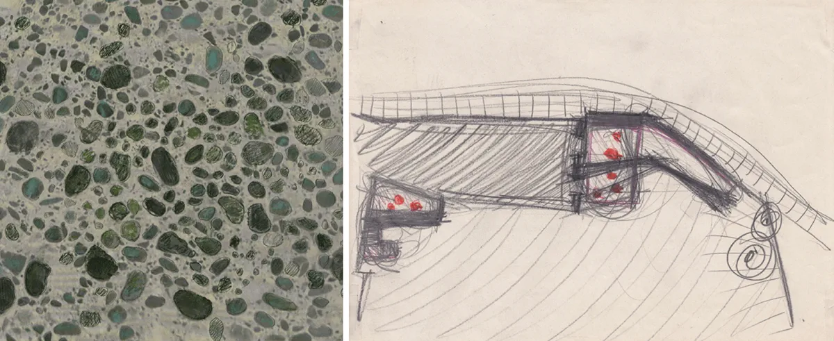 Architektonische Zeichnung und Materialien des Projekts Cremia, Atelier Ivan Beer